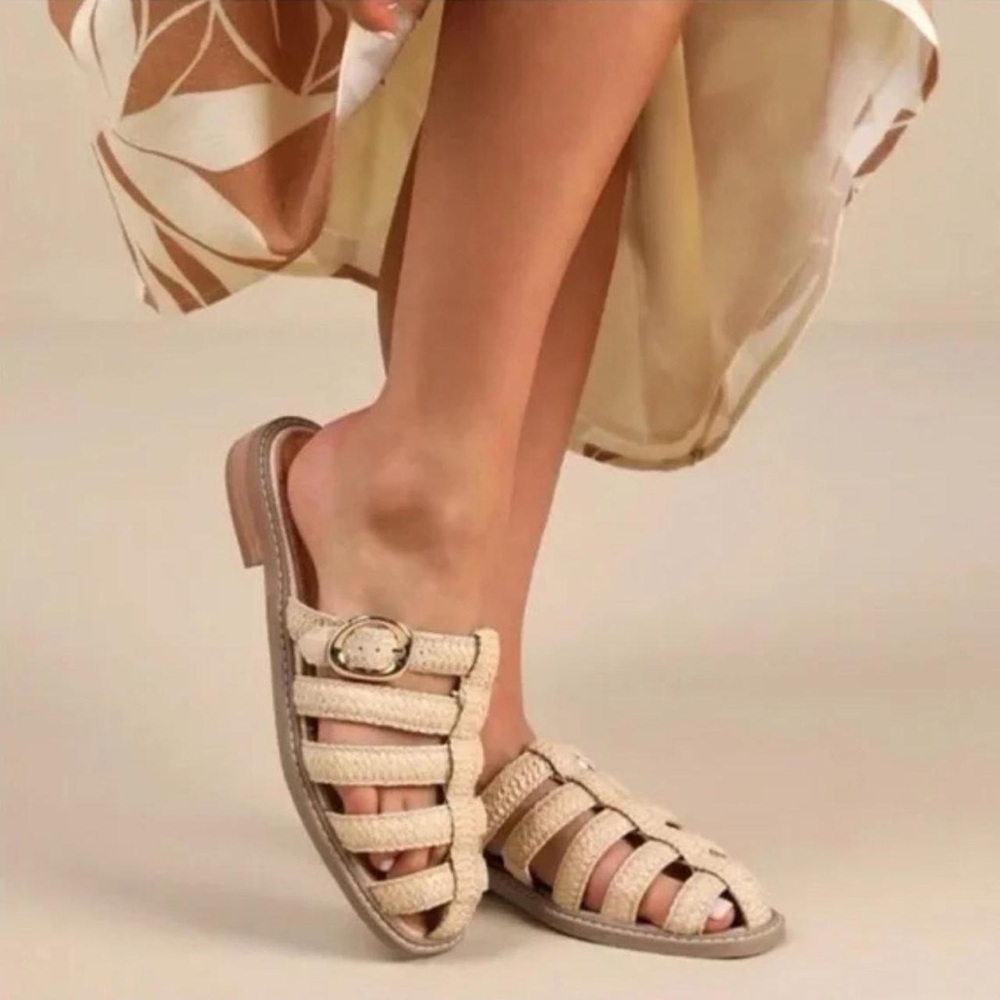 Dolce Vita Cream Braided Leather Slide Mules